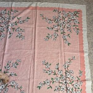 Vintage Floral Salmon and White Colored  Tablecloth